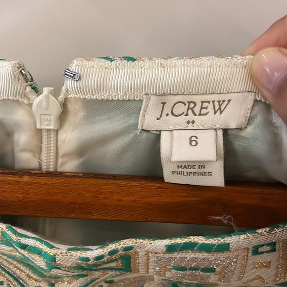 J Crew Green Cream Metallic Brocade Skirt NWOT - Picture 3 of 5